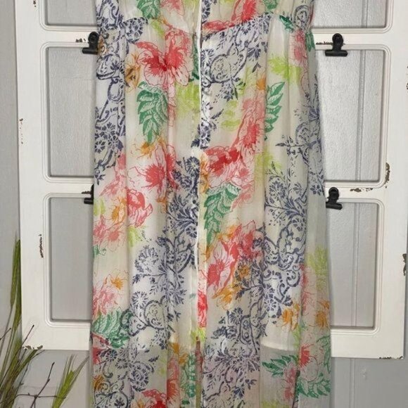 La Made Colorful Floral Chiffon Maxi Dress Sz Sm - Picture 3 of 10